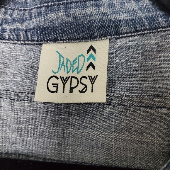 Rare Jaded Gypsy Come My Way Shirt Chambray Denim Button‎ Puffy Sleeve L/XL - Picture 3 of 9